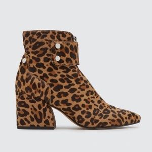 Dolce Vita Leopard Print Calf Hair Zip Front Block Heel Booties Size 8.5